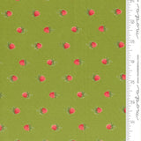 a repeating pattern of red strawberries on a green background.