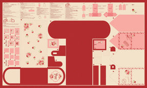 The image is a detailed technical diagram or instruction manual, likely for a sewing machine or other crafting equipment. It contains various components and parts, such as a red circle, a pink heart, and other floral designs, as well as text and labels providing information about the equipment. The diagram appears to be a comprehensive guide or instruction manual for the use of the equipment.
