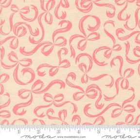 a repeating pattern of pink bows on a beige background.