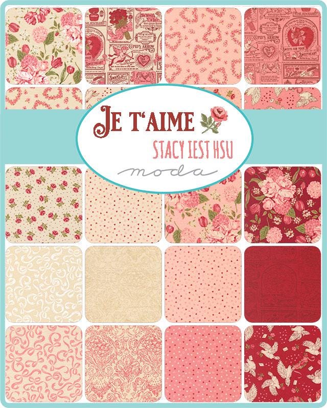 The image is a collage of various fabric patterns in shades of pink and red, arranged in a grid format.