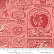 a pink fabric with pictures and words on it