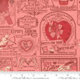 a pink fabric with pictures and words on it