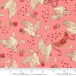 a repeating pattern of white doves with pink roses and envelopes on a pink background.