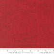 a red fabric with various decorative text and illustrations, including phrases like "The Wings of Love", "The Arrow", "True Love", "Sweetheart", and "Sugar". The text and illustrations are arranged in a repeating pattern, creating a visually appealing and decorative design.