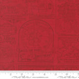 a red fabric with various decorative text and illustrations, including phrases like "The Wings of Love", "The Arrow", "True Love", "Sweetheart", and "Sugar". The text and illustrations are arranged in a repeating pattern, creating a visually appealing and decorative design.