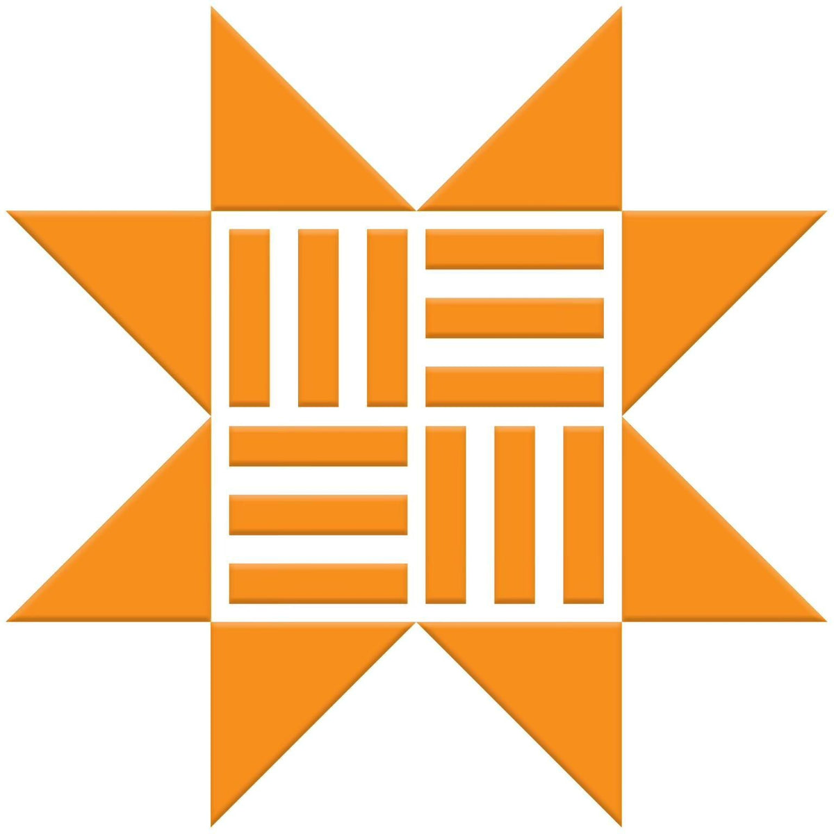 The image is a stylized logo consisting of a star-like shape composed of orange triangles arranged in a grid-like pattern.