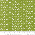 a repeating pattern of white flowers and leaves on a green background.