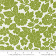 a repeating pattern of green flowers and leaves on a white background.
