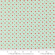The image is a fabric with a repeating pattern of green and red flowers arranged in a diagonal grid. The pattern is composed of small red flowers interspersed with green flowers, creating a visually appealing and intricate design.