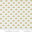 a repeating pattern of green leaves with red flowers on a white background.