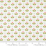 a repeating pattern of green leaves with red flowers on a white background.