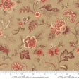 The image is a close-up of a fabric with a floral pattern in shades of brown and beige. The pattern features various flowers and leaves in different sizes and orientations, creating a visually appealing and intricate design.