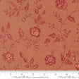 a fabric with a floral pattern in shades of red and orange. The pattern consists of various flowers and leaves, creating a visually appealing and intricate design. The fabric appears to be made of a soft, textured material, suitable for clothing or home decor.