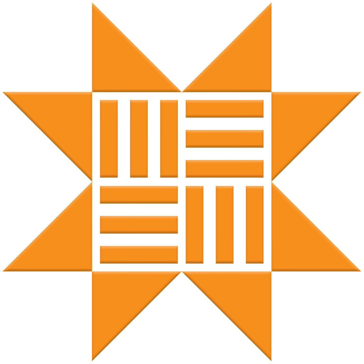 The image is a stylized logo consisting of a star-like shape composed of orange triangles arranged in a grid-like pattern.