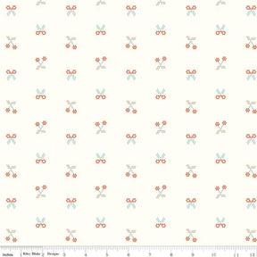 Sunsetridge Scissors Cherries Cream Yardage by Minki Kim for Riley Blake Designs C15733R-Cream Sold in 1/2 Yard increments
