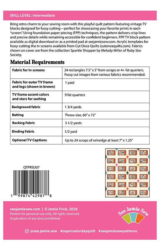 Foundation paper piecing quilt block pattern, 25 Sheets Super Saturday QTPRSU06 See Jamie Sew#1