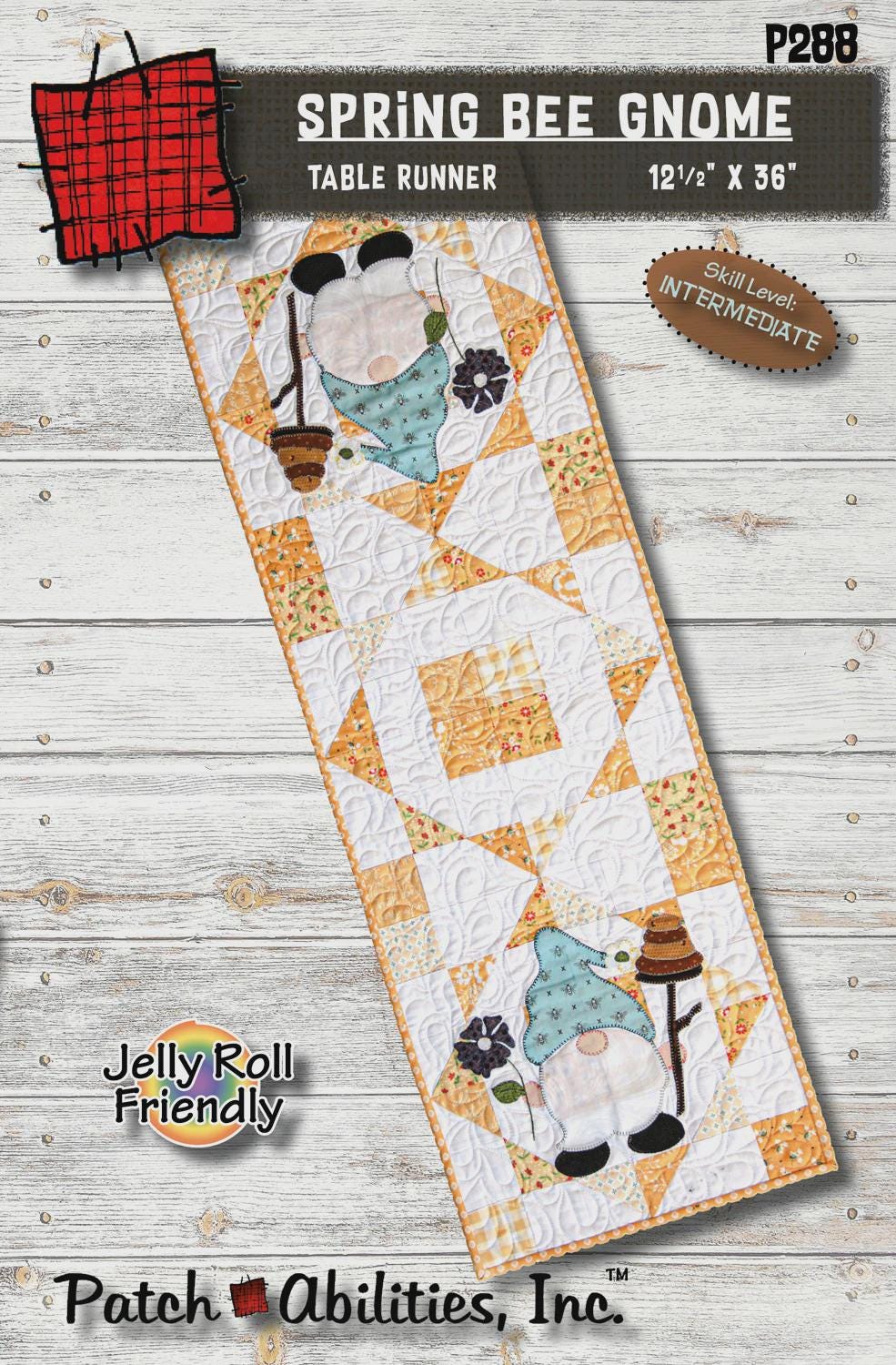 Spring Bee Gnome Table Runner by Patch Abilities, Inc P288 Printed Pattern ONLY