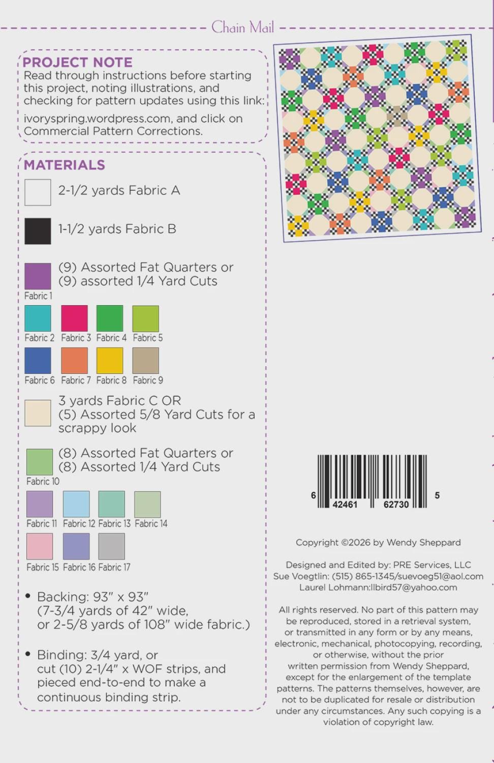 Chain Mail Quilt Pattern WS113 By Wendy Sheppard Printed Pattern Only
