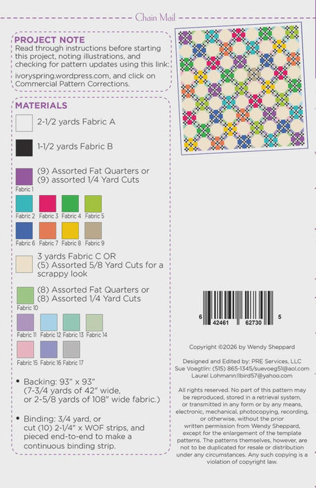 Chain Mail Quilt Pattern WS113 By Wendy Sheppard Printed Pattern Only