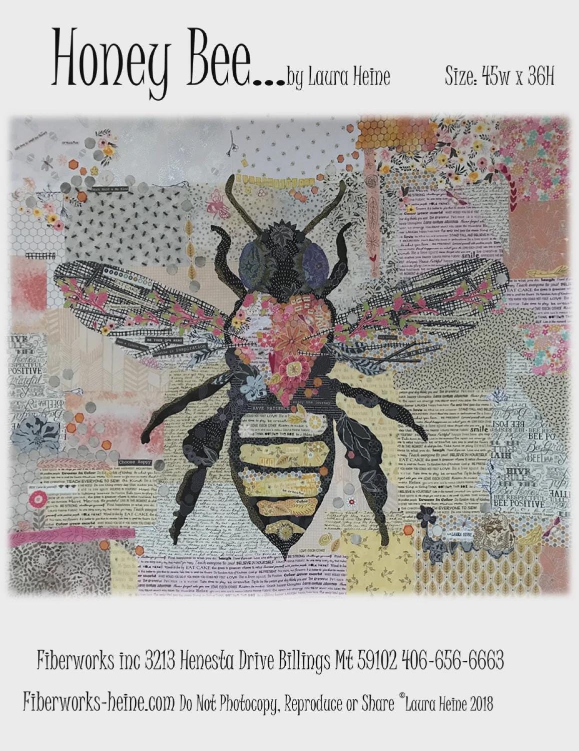 Honey Bee Collage Patterns LHFWHBEE From Fiberworks INC, By Laura Heine, Paper pattern ONLY