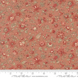 The image is a close-up of a fabric with a floral pattern in shades of red and beige. The fabric appears to be a textile or material with a repeating floral design.