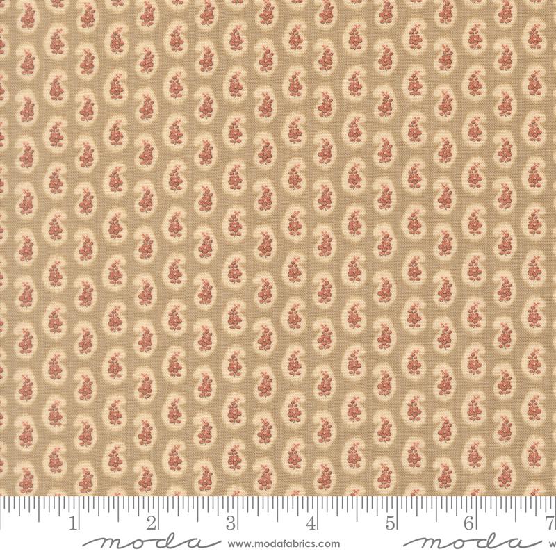 The image is a repeating pattern of a brown background with red floral designs on it.