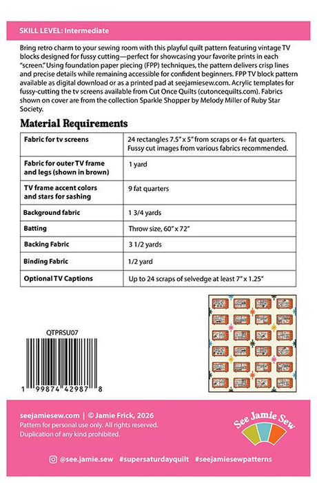Foundation paper piecing quilt block pattern, 25 Sheets Super Saturday QTPRSU06 See Jamie Sew#1