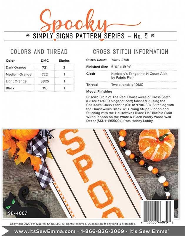 Spooky Simply Signs CROSS STITCH Pattern By It's Sew Emma ISE 4007