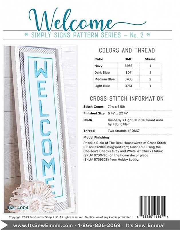 Welcome Simply Signs CROSS STITCH Pattern By It's Sew Emma ISE 4004
