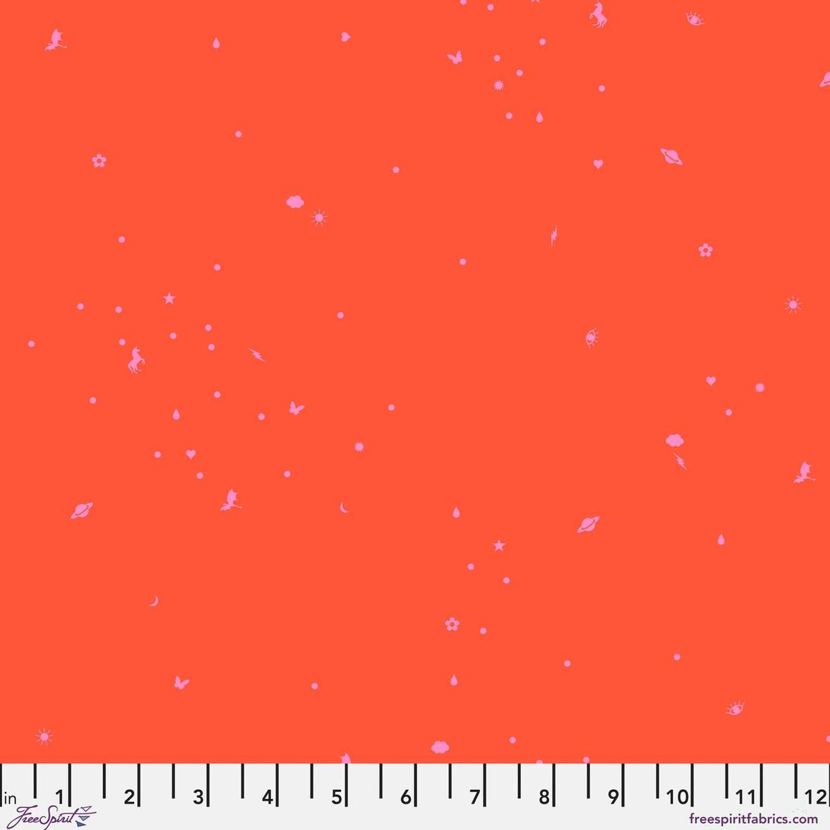 Legendary Charmed Vermillion Yardage PWTP289.Vermillion by Tula Pink Sold in 1/2 yard increment
