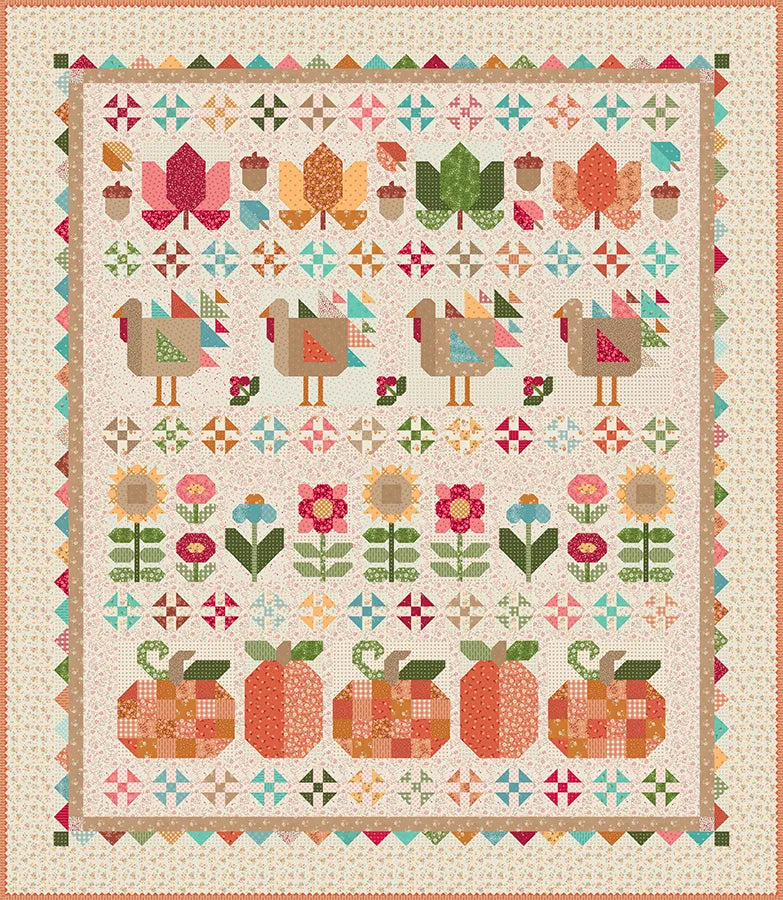 Thanksgiving Row Quilt Kit using Baked with Love fabrics by Lori Holt 79" x 91"