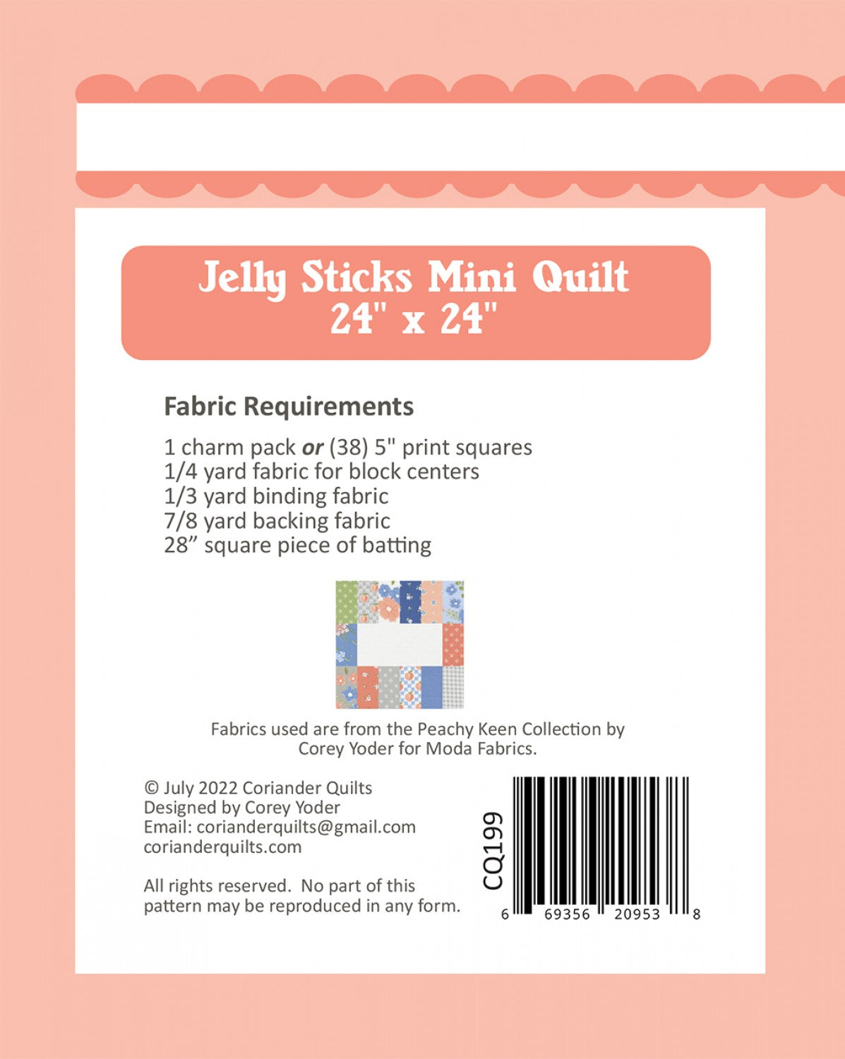 Jelly Sticks Mini Quilt Pattern by Coriander Quilts CQ199