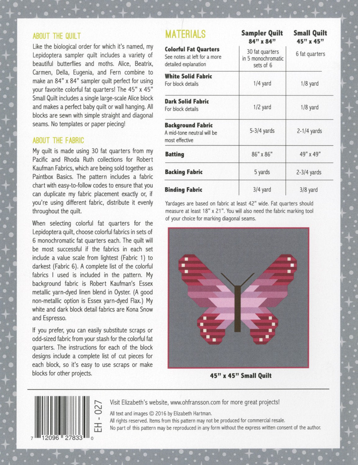 Lepidoptera Quilt Pattern by Elizabeth Hartman EH027