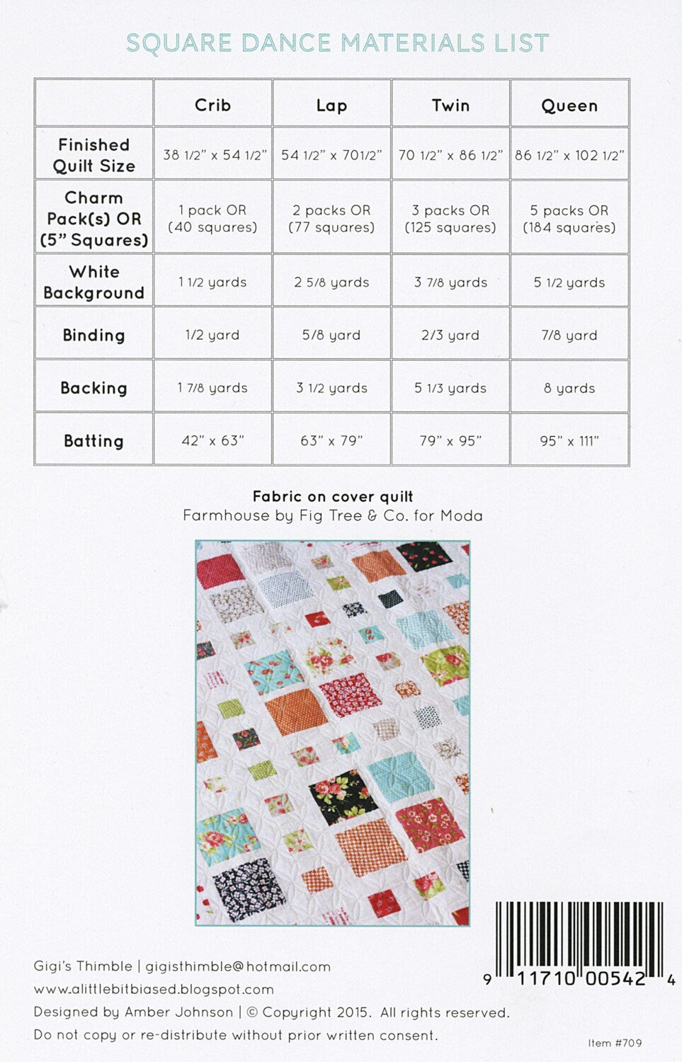 Square Dance Printed pattern by Gigi's Thimble 0709
