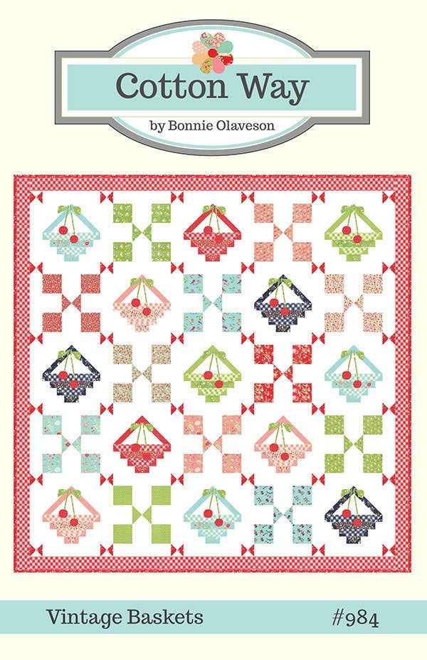 Vintage Baskets Quilt - Printed Pattern - 62” x 62&quot; - Cotton Way by Bonnie Olaveson CW984