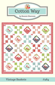Vintage Baskets Quilt - Printed Pattern - 62” x 62&quot; - Cotton Way by Bonnie Olaveson CW984