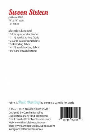 Swoon Printed Pattern ONLY, From Thimble Blossoms By Roskelley, Camille # TBL142