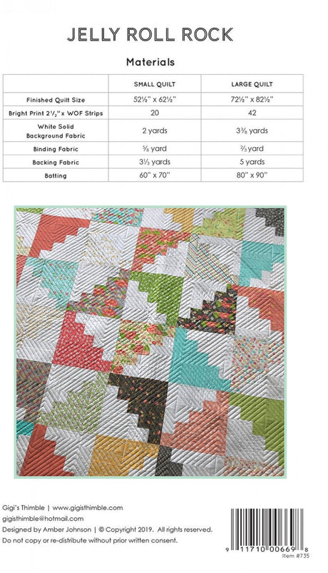 Jelly Roll Rock GGT735 Pattern Only From Gigi&#39;s Thimble
