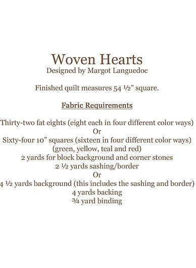 Woven Hearts pattern By Margot Languedoc Designs Paper Pattern ONLY