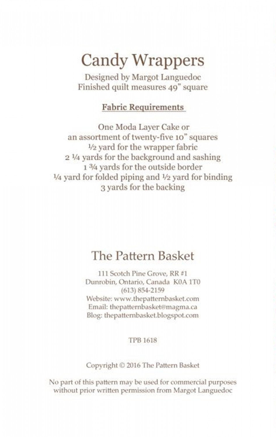 Candy Wrappers TPB1618 By Margot Languedoc Designs Paper Pattern ONLY