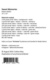 Sweet Memories Quilt Pattern, Cotton Way CW1031P Quilt is 72&quot; x 72&quot;