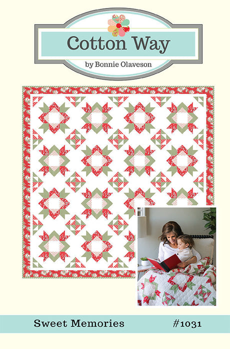 Sweet Memories Quilt Pattern, Cotton Way CW1031P Quilt is 72&quot; x 72&quot;