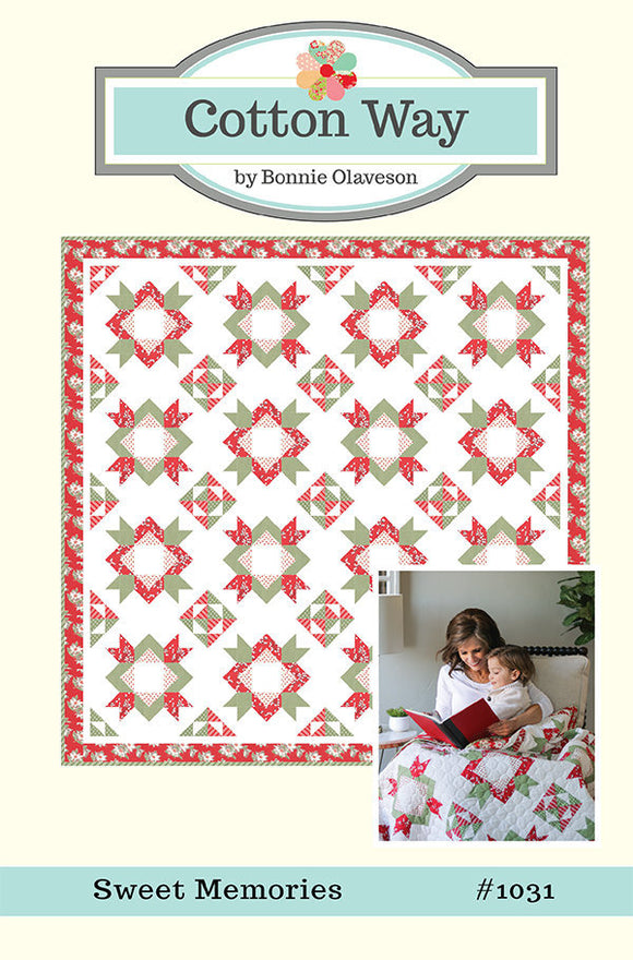 Sweet Memories Quilt Pattern, Cotton Way CW1031P Quilt is 72" x 72"