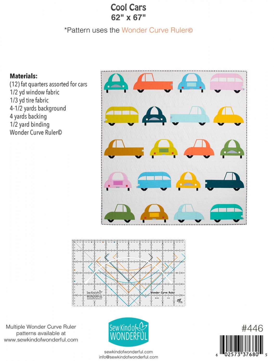 Cool Cars SKW446 Quilt pattern sewing pattern  62x67