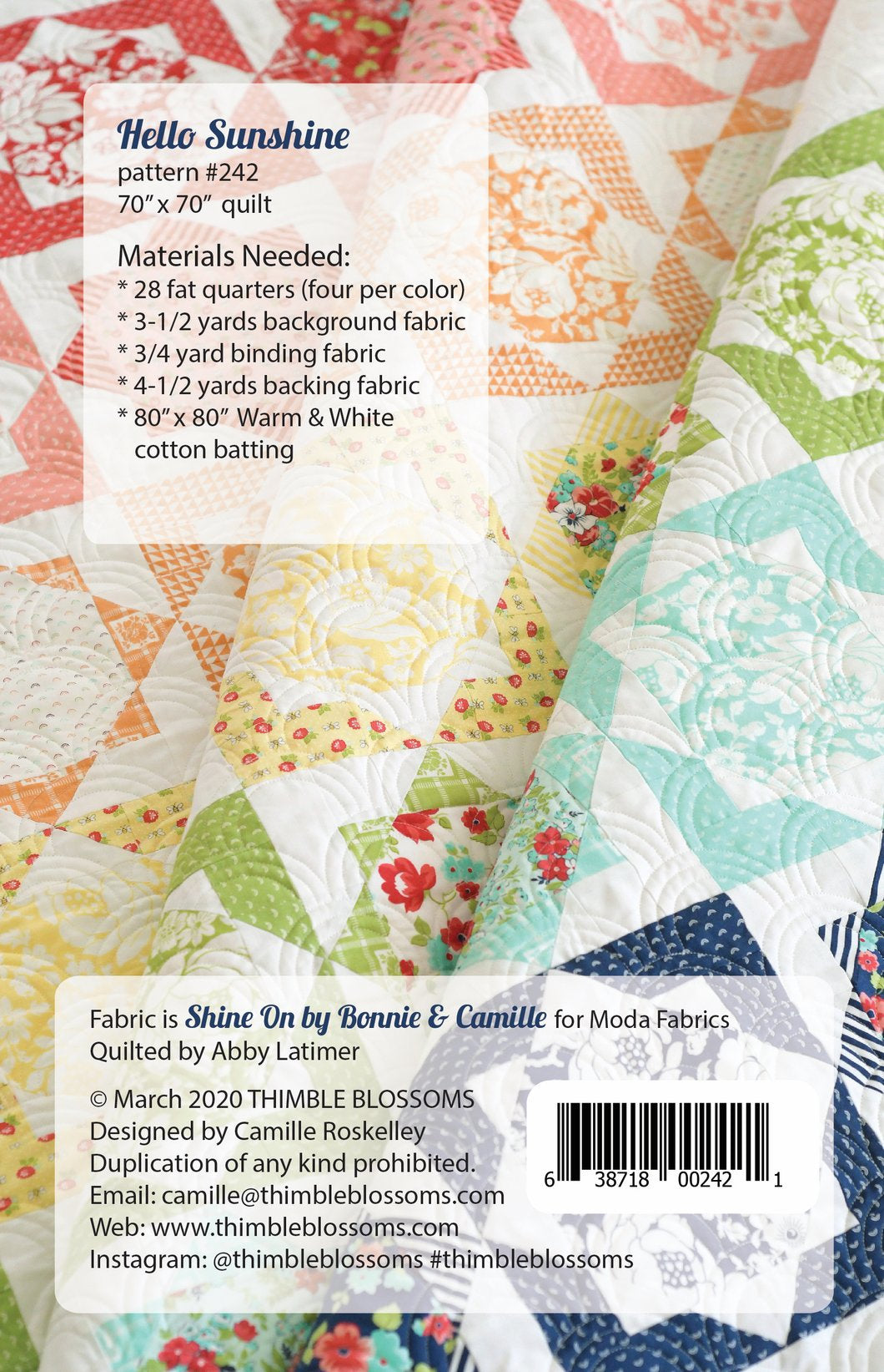 Hello Sunshine Thimble Blossoms sewing pattern TBL242