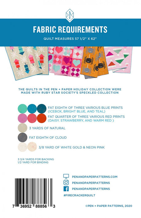 Firecracker Quilt Quilt Pattern PAP22 from Pen & Paper Patterns By Lindsey 57 x 62