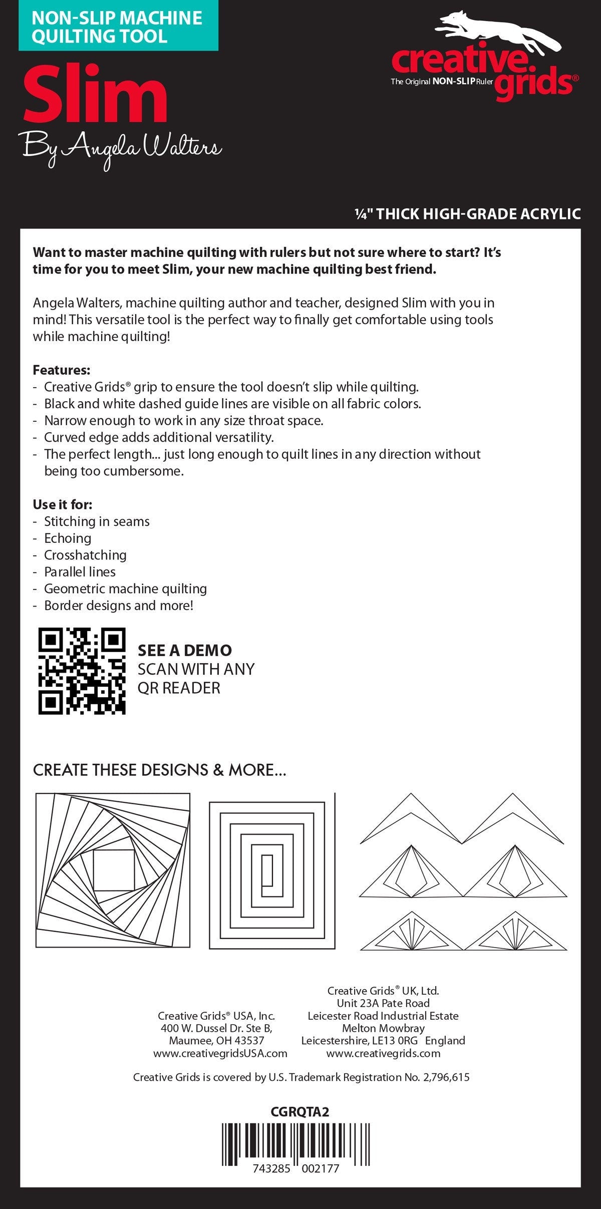 Creative Grids Machine Quilting Tool - Slim CGRQTA2 ***ships for free***