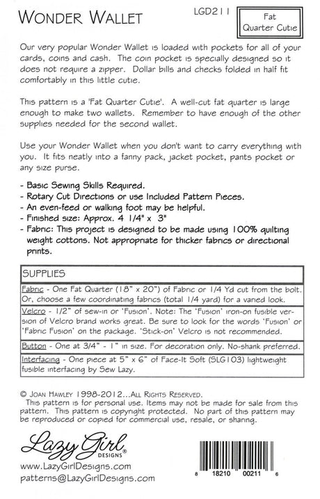 Wonder Wallet From Lazy Girl Designs LGD211 - Joan Hawley By Hawley, Joan