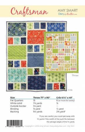 Craftsman Quilt Pattern -  Printed Pattern Only DQ-1601 By Amy Smart - Diary of a Quilter Instructions for Throw and Crib sizes quick & easy
