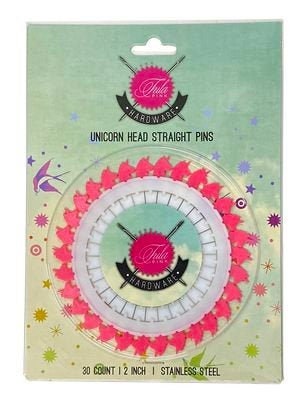 Tula Pink Unicorn Head Straight Pins 30 count 2 inch